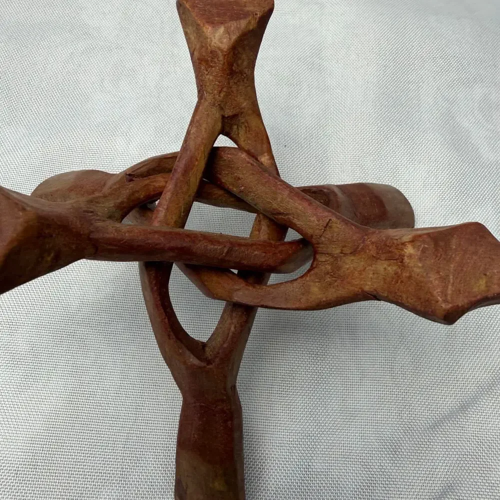 Hand Carved Interlocking‎ Wood Folding Display Stand Small Tripod Puzzle Stand